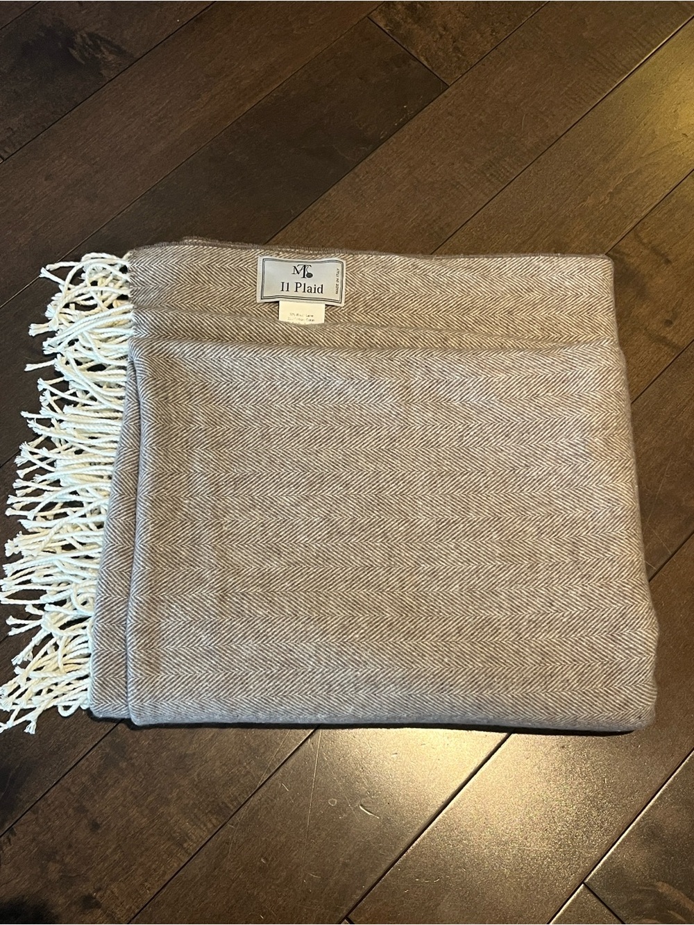 Taupe Herringbone Throw Blanket with Fringe